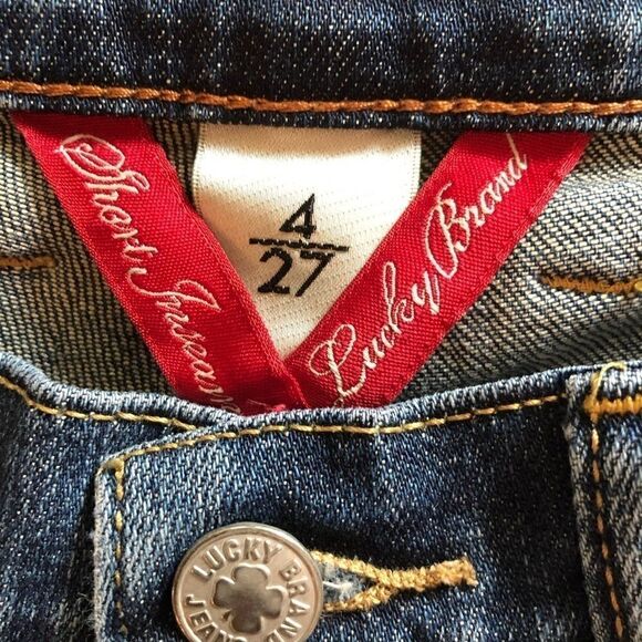 Lucky Brand Sz 4/27 Blue Denim Faded Whiskering Raw Hem Short Inseam Jeans - Picture 6 of 8